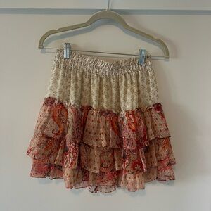 Misa Los Angeles Floral Ruffle Skirt in Cream and Red